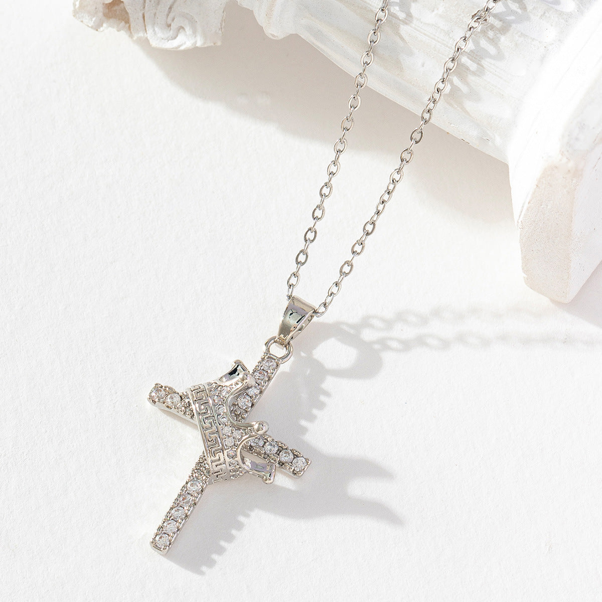 18K Gold Crown Cross Necklace