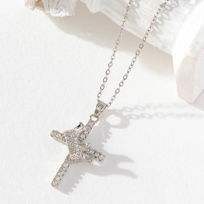 18K Gold Crown Cross Necklace