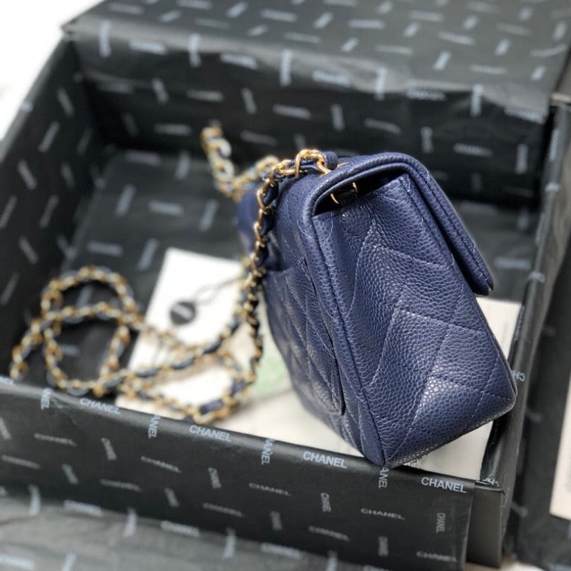 ESMEE - Caviar Mini Square Flap Bag Navy Blue