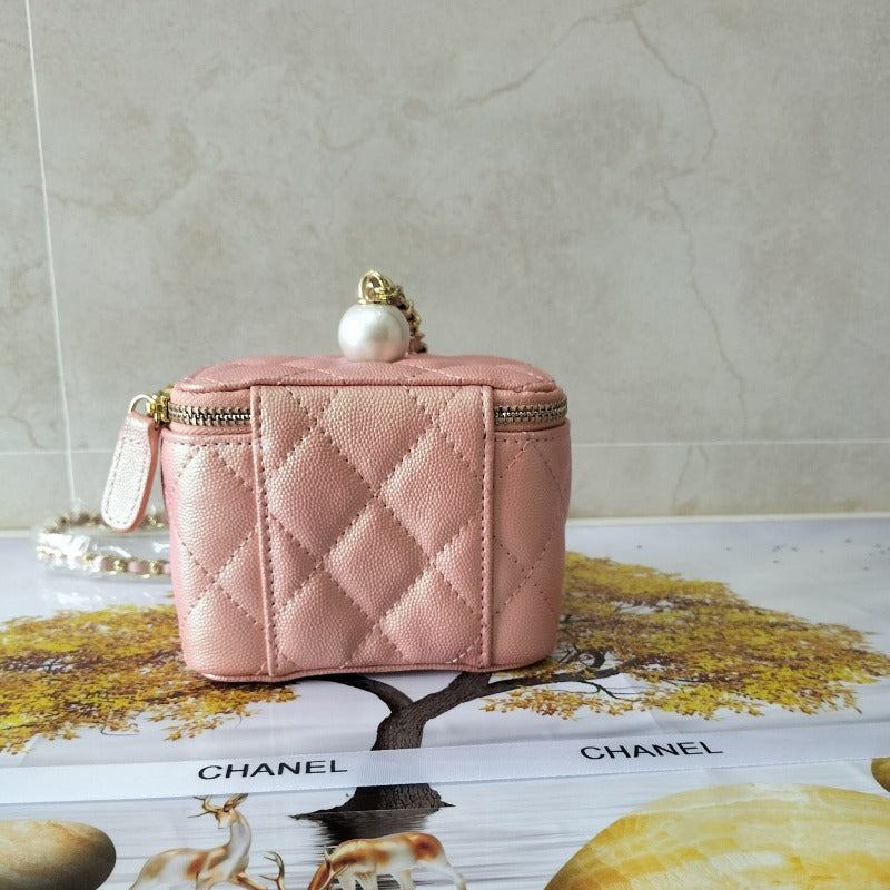 ESMEE - Caviar Quilted Pearl Mini Vanity Case Light Pink