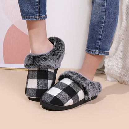 Winter Warm Plaid Plush Slippers