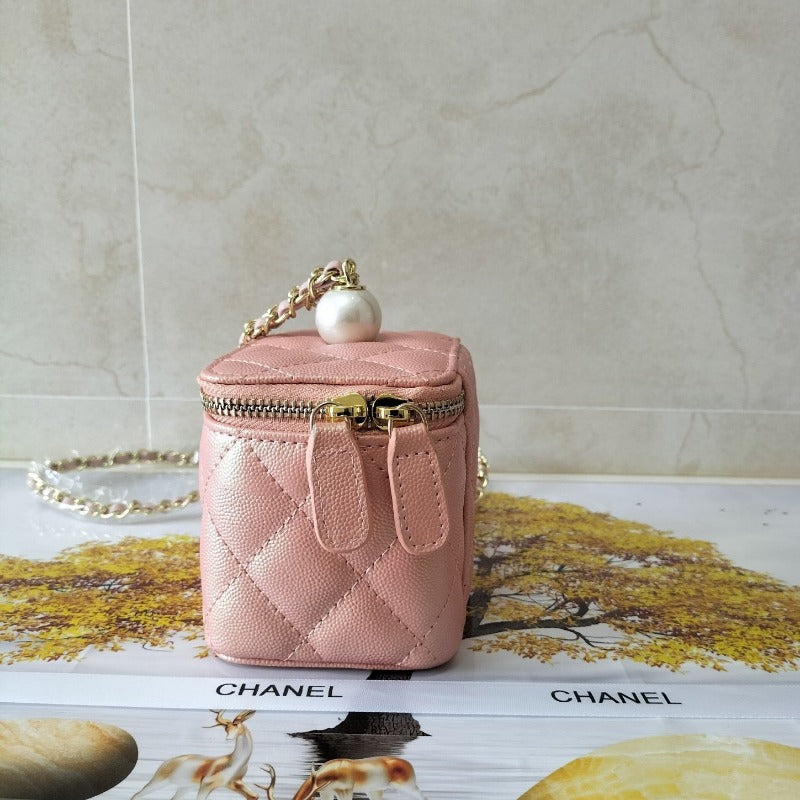 ESMEE - Caviar Quilted Pearl Mini Vanity Case Light Pink