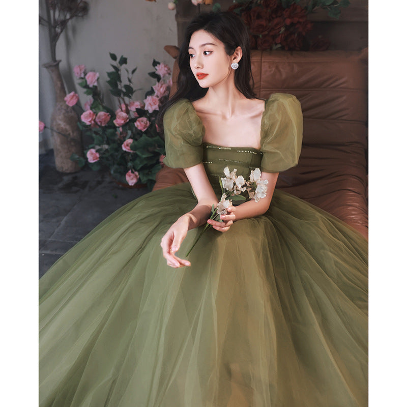 Mori Style Evening Wear Fairy Temperamental Green Slim Fit Dress