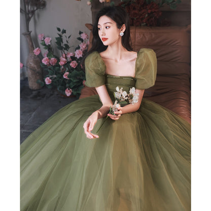 Mori Style Evening Wear Fairy Temperamental Green Slim Fit Dress