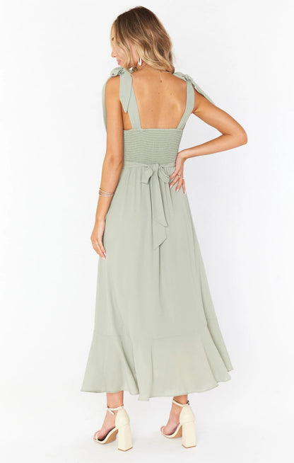 Bridesmaid Square Neck Ruffle Split Midi Dress