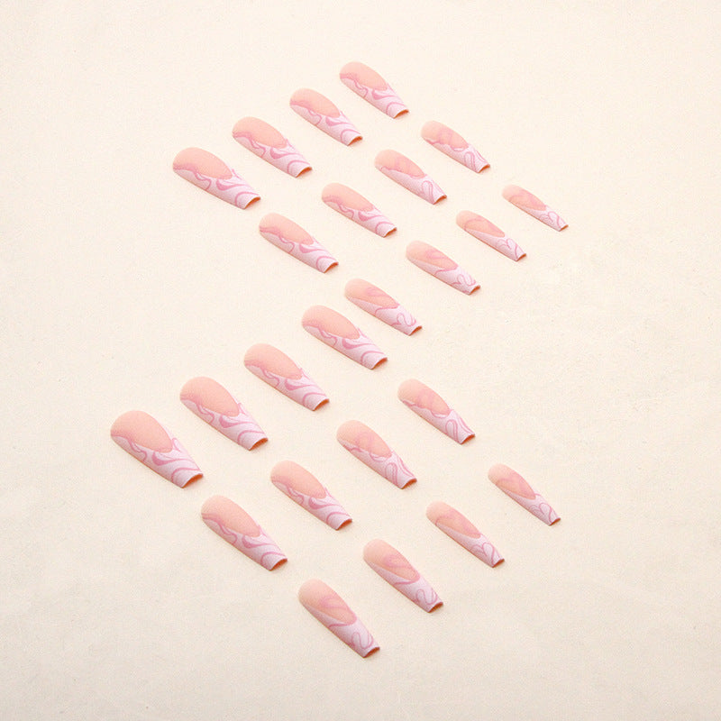 Heart Stripe Long Ballet Fake Nails