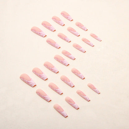 Heart Stripe Long Ballet Fake Nails