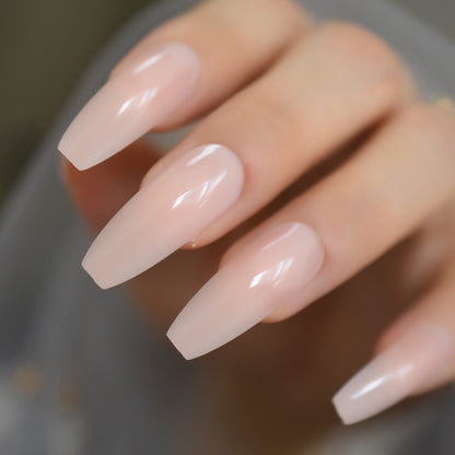 Glossy Nude Extra Long Fake Nails