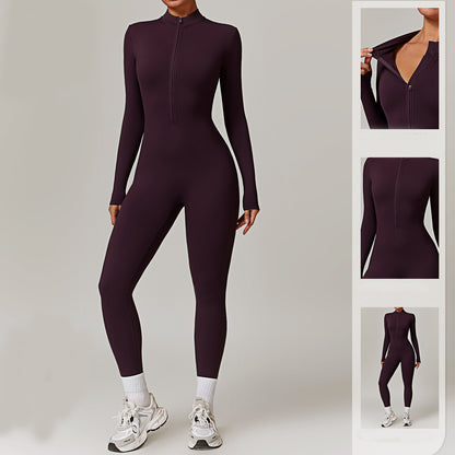 Warm Zipper Long-Sleeved Yoga Jumpsuit