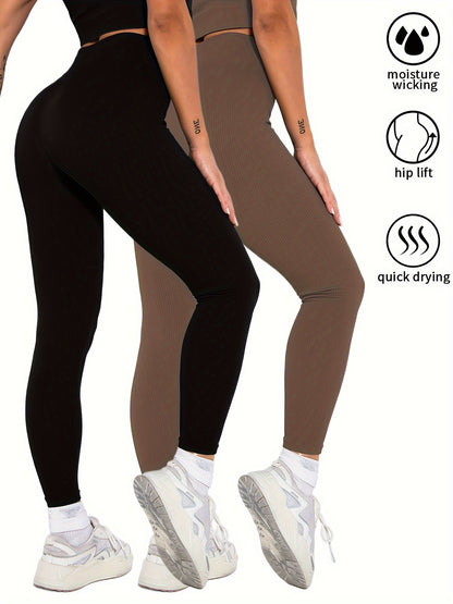 2 Pack Women's Seamless Ribbed Leggings