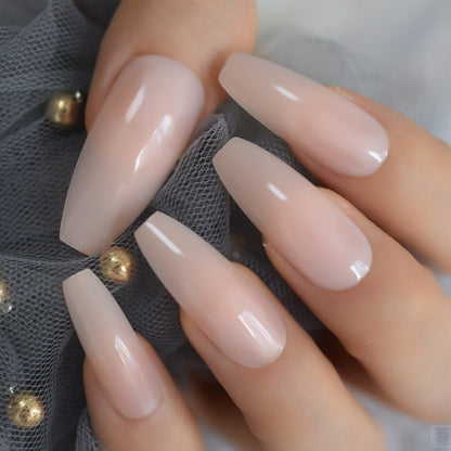 Glossy Nude Extra Long Fake Nails