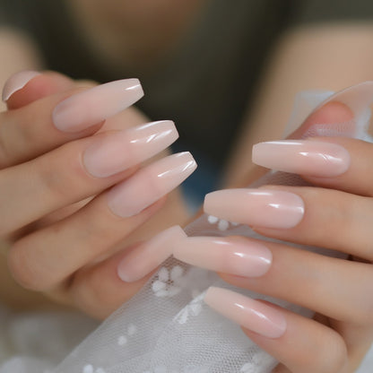 Glossy Nude Extra Long Fake Nails