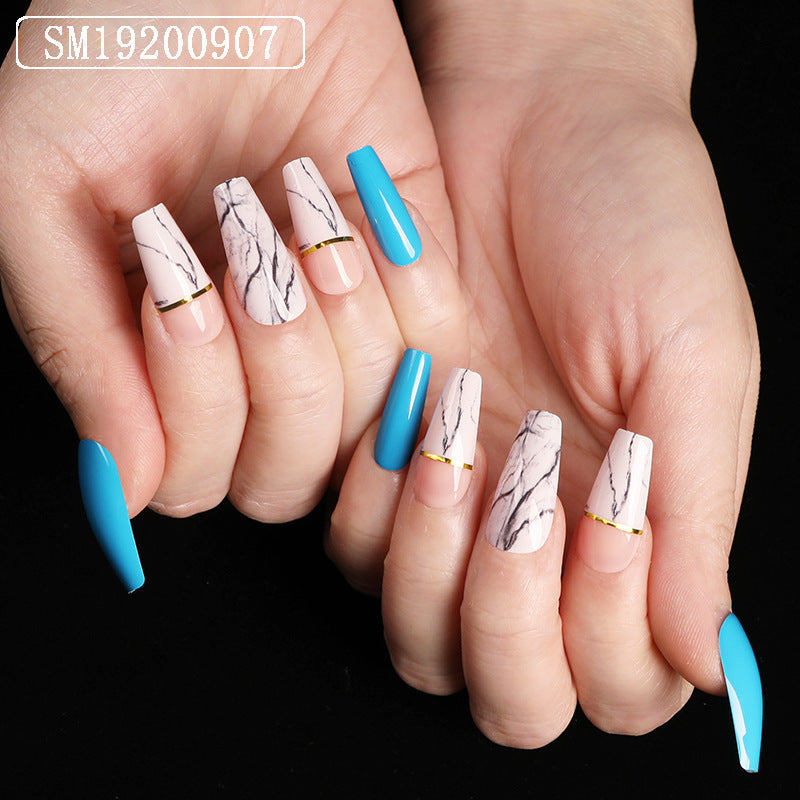 Ballet Coffin Marble Fake Nails