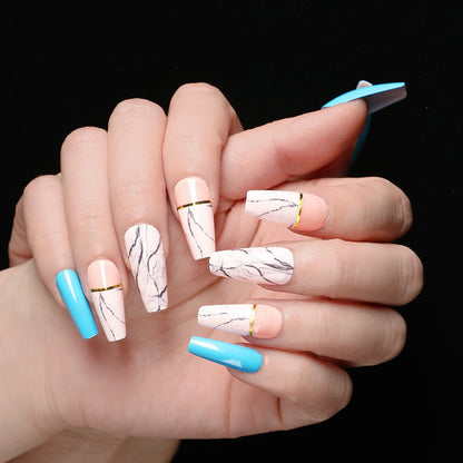 Ballet Coffin Marble Fake Nails