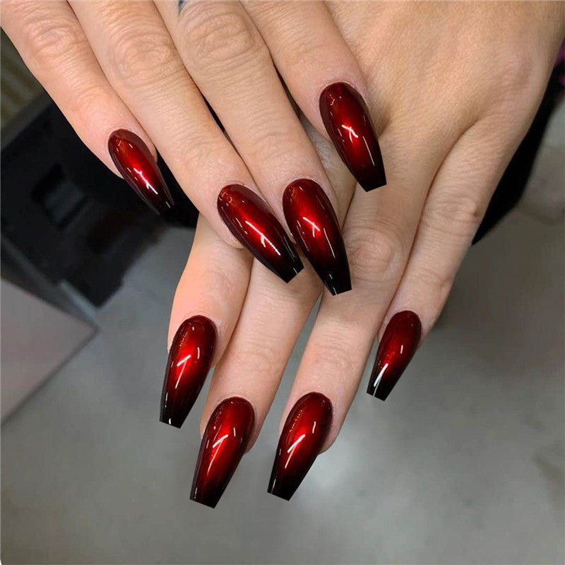 Red and Black Gradient Long Ballet Nails