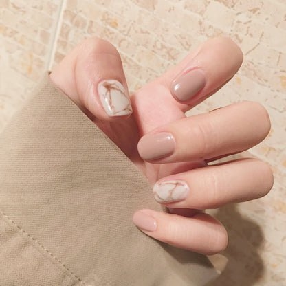 Light Khaki Smudge False Nails