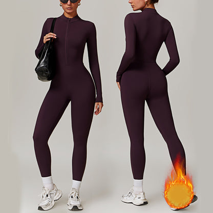 Warm Zipper Long-Sleeved Yoga Jumpsuit