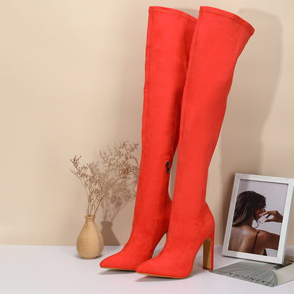 Thick-Heeled Inner Zipper Colored Boots