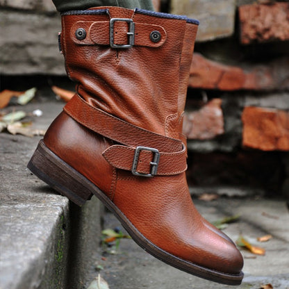 Retro Pointed Leather Slip-On Martin Boots