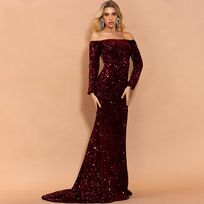 Sexy Strapless Long Sleeve Sequins Party Dress