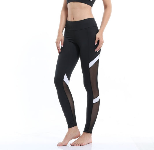 Two-Section Mesh High Waist Elastic Breathable Hip Yoga Pants