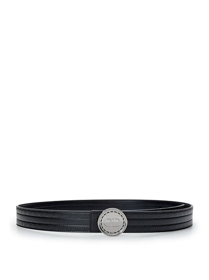 Chic Black Leather Designer Belt with Logo Buckle