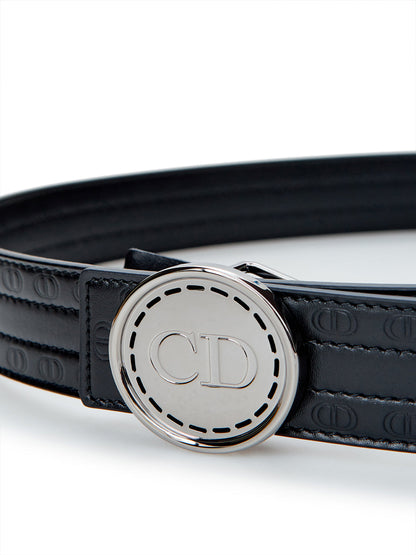 Chic Black Leather Designer Belt with Logo Buckle