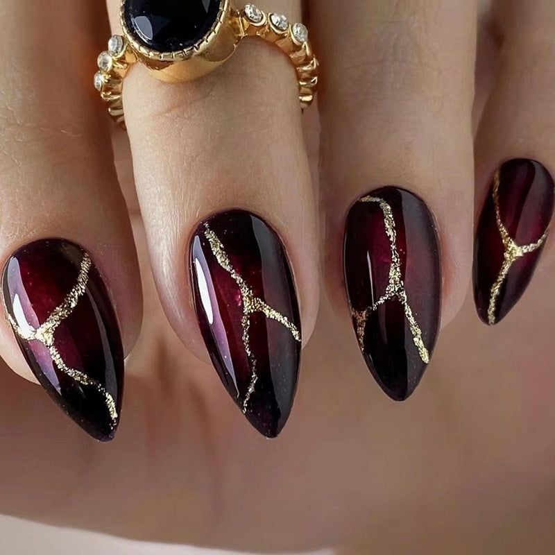 Glamorous Dark Red Almond Nails