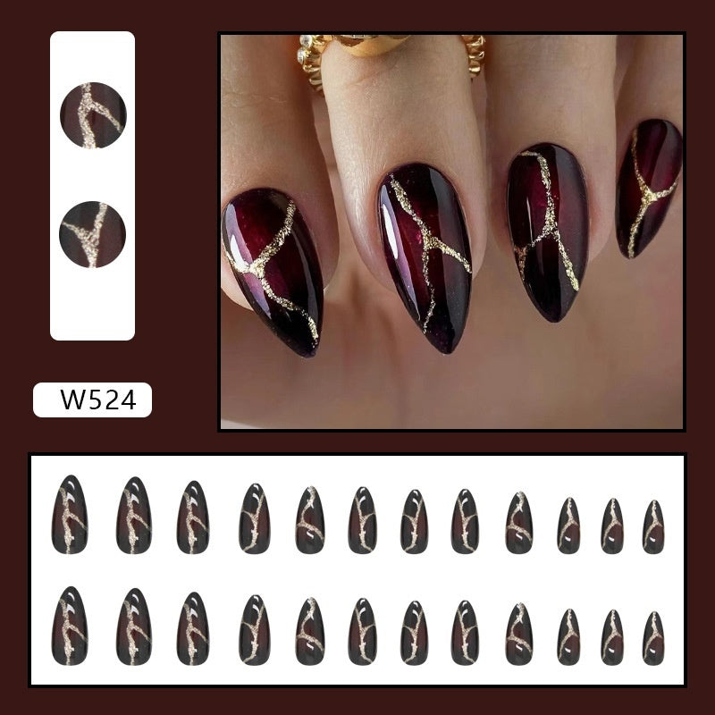 Glamorous Dark Red Almond Nails