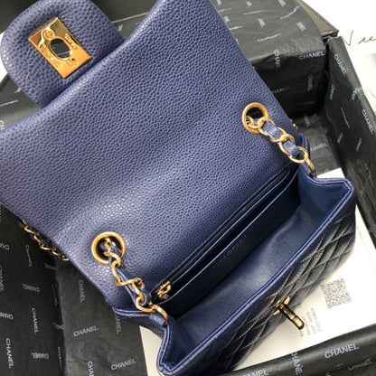 ESMEE - Caviar Mini Square Flap Bag Navy Blue