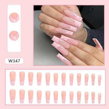 Heart Stripe Long Ballet Fake Nails