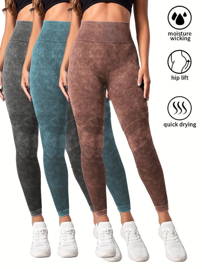 3 Pack Seamless Washed Wide Waistband Sports Leggings