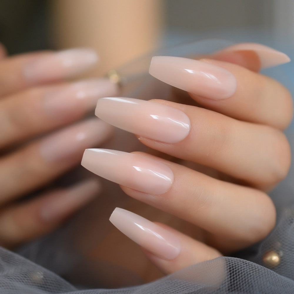 Glossy Nude Extra Long Fake Nails