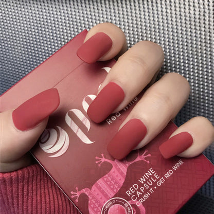 Matte Red Medium-Length False Nails