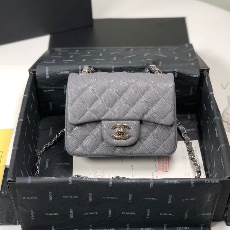 ESMEE - Caviar Mini Square Flap Bag Grey