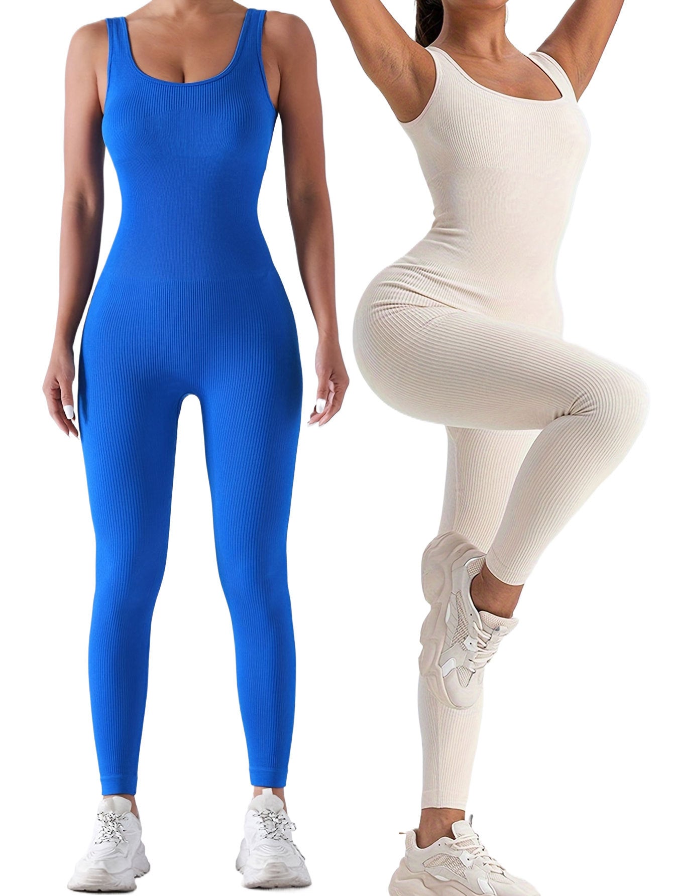 2 Pack Ribbed Solid Color One-Piece Jumpsuit