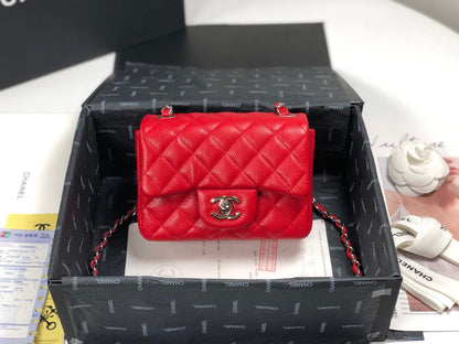 ESMEE - Caviar Mini Square Flap Bag Red