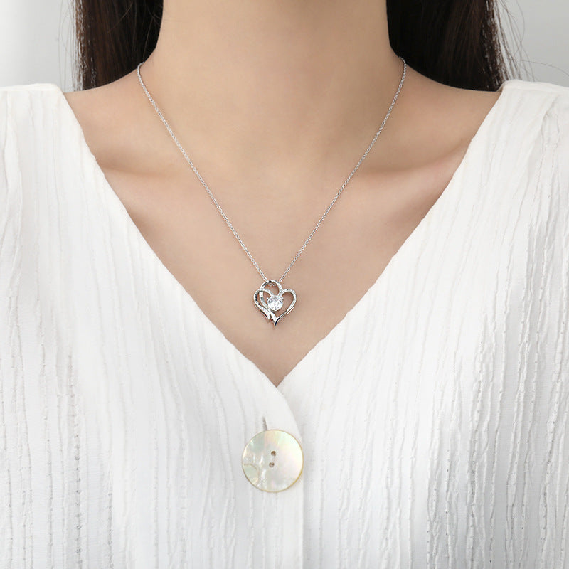 Zircon Double Heart Necklace With Rhinestones