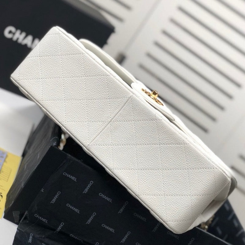 ESMEE - Caviar Classic Double Flap Bag White