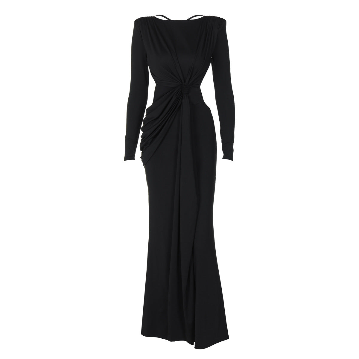 Slim-Fit Long Sleeve Dress with Back Hollow-Out Design