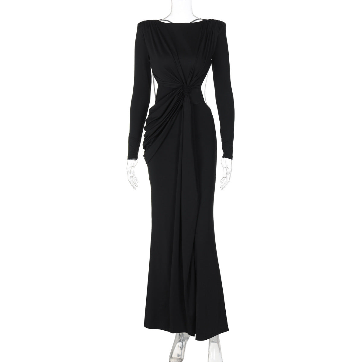 Slim-Fit Long Sleeve Dress with Back Hollow-Out Design