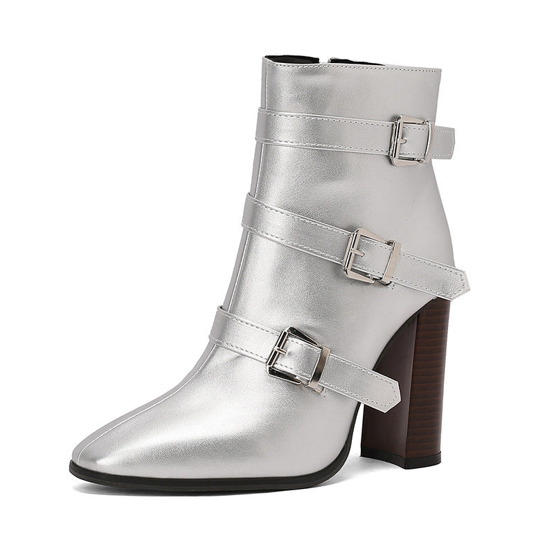 High-Heel Belt Buckle Booties