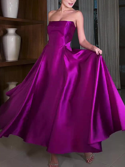 Elegant Satin Tube Top Maxi Dress