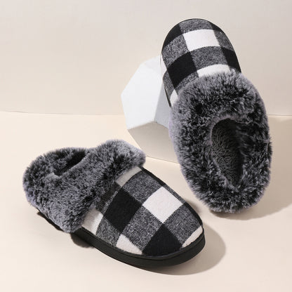 Winter Warm Plaid Plush Slippers