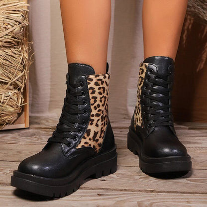 Plus Size Leopard Print Martin Boots