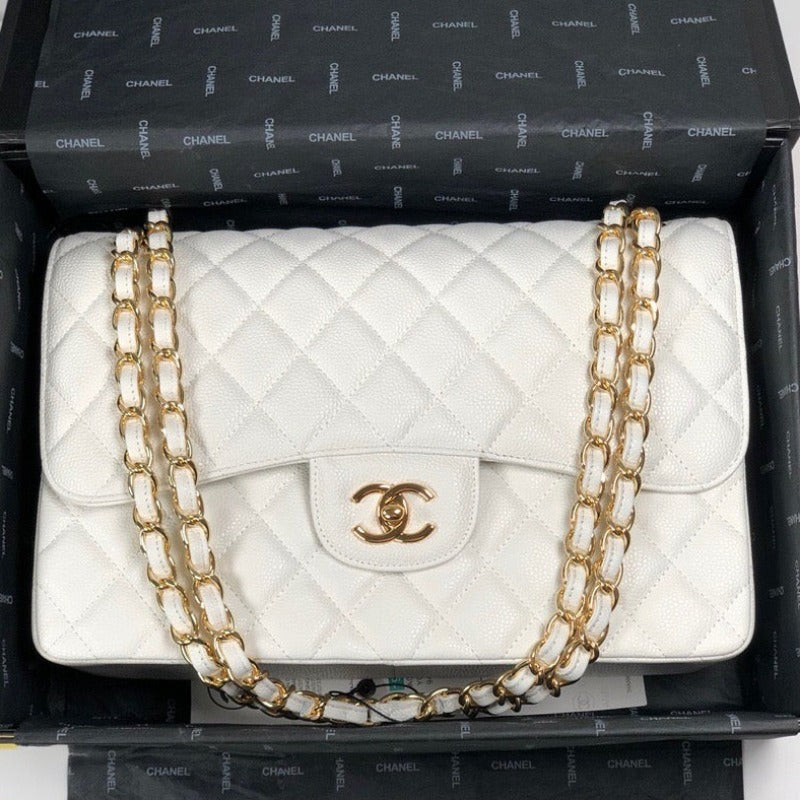 ESMEE - Caviar Classic Double Flap Bag White