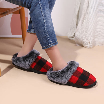 Winter Warm Plaid Plush Slippers