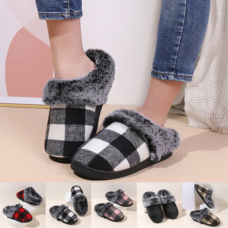 Winter Warm Plaid Plush Slippers