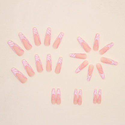 Heart Stripe Long Ballet Fake Nails