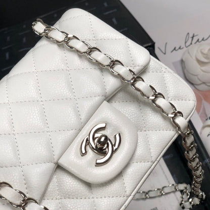 ESMEE - Caviar Mini Square Flap Bag White